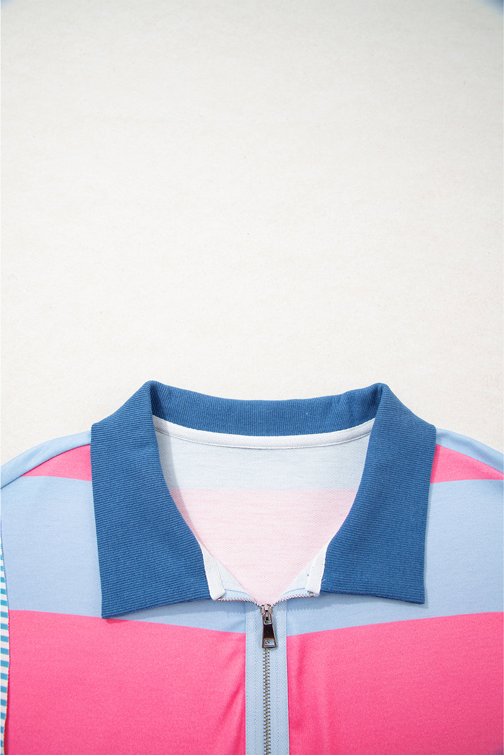 Blue Stripe Zip-Up Colorblock Pullover — plus-size sweatshirt, Kothlis