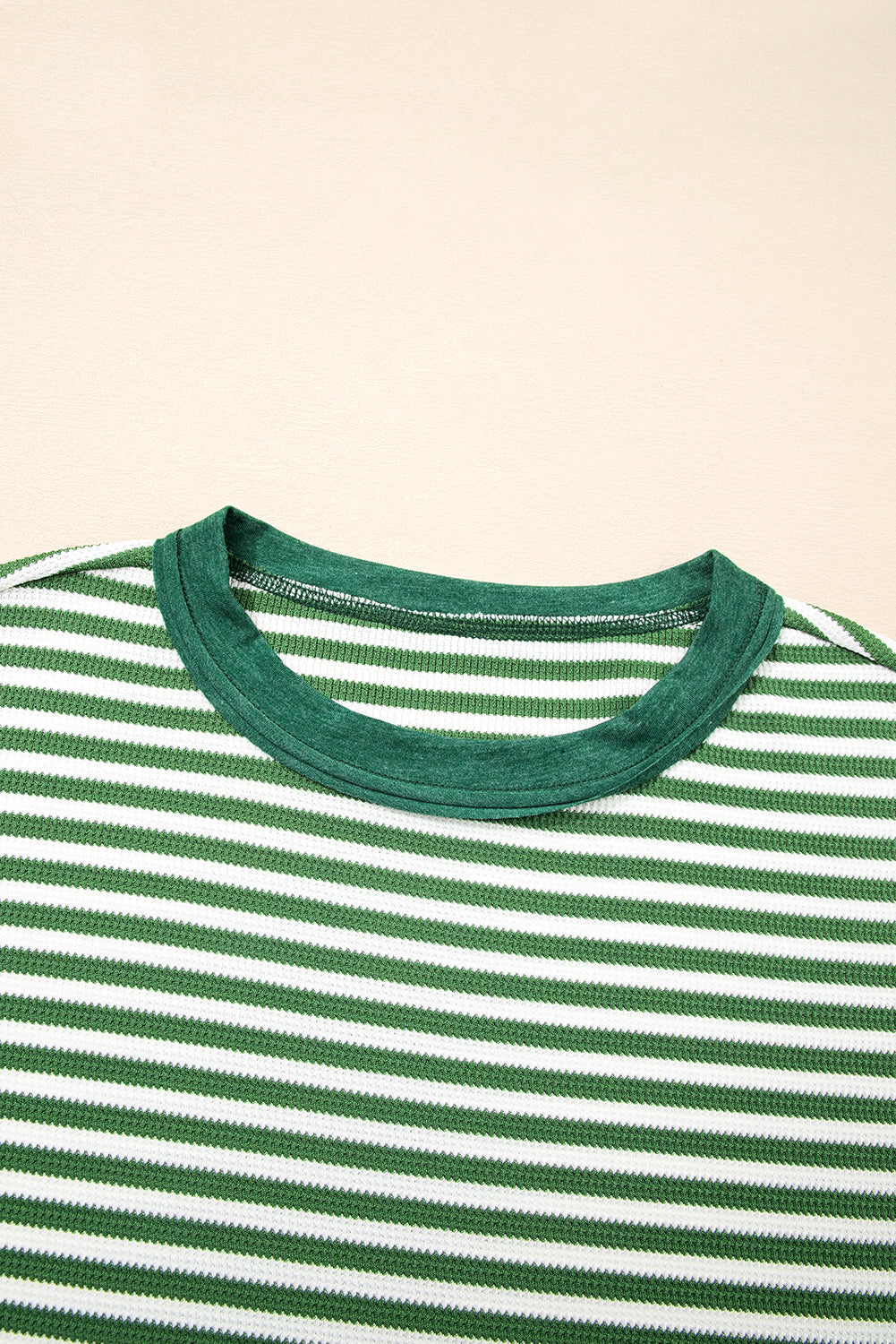 Green Stripe Thermal - Exposed-Seam Patchwork — plus-size long-sleeve top, Kothlis