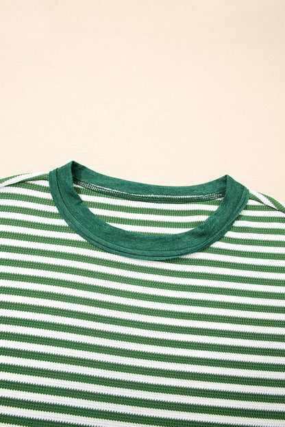 Green Stripe Thermal - Exposed-Seam Patchwork — plus-size long-sleeve top, Kothlis