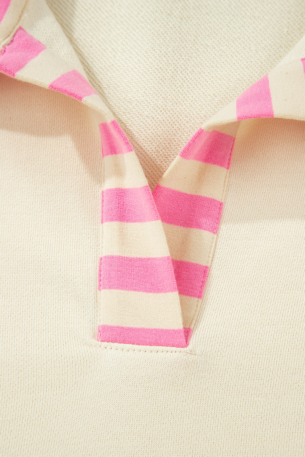 Pink Stripe Polo-Collar Drop-Shoulder Pullover — plus-size sweatshirt, Kothlis