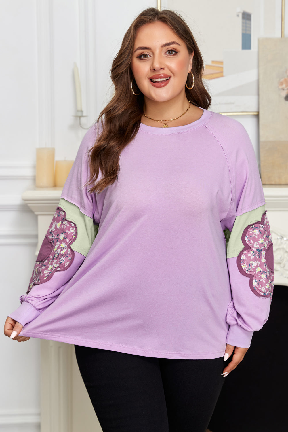 Phalaenopsis Floral Patch Pullover — plus-size sweatshirt, Kothlis