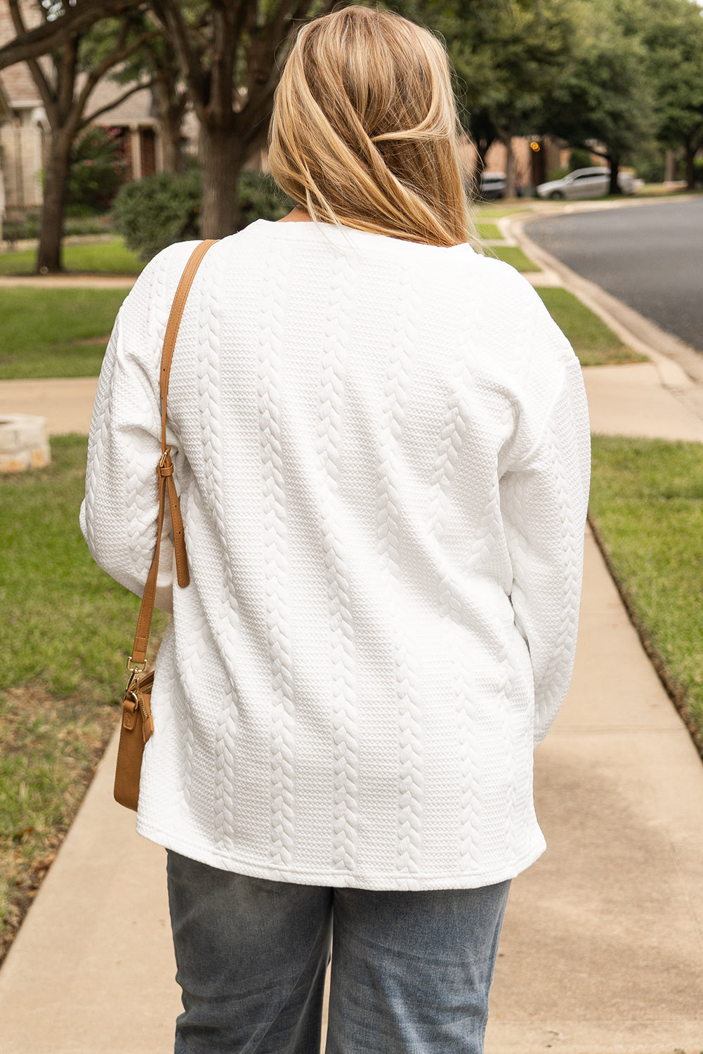 White Cable-Knit Relaxed Sweatshirt — plus-size sweatshirt, Kothlis