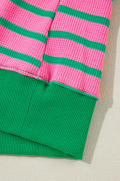 Pink Stripe Waffle Crewneck - Soft Everyday Layer — plus-size sweatshirt, Kothlis