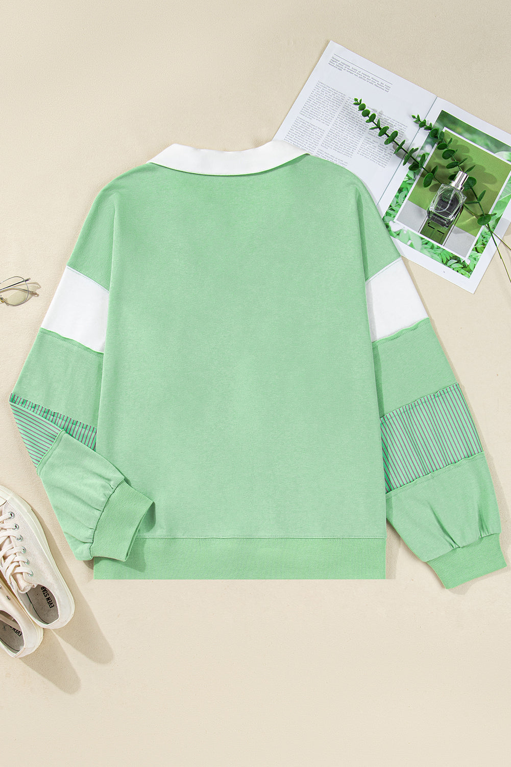 Moonlight Jade V-Neck Colorblock Sweatshirt — plus-size sweatshirt, Kothlis