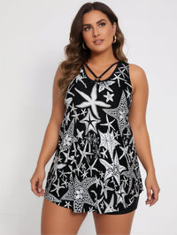 Women's High-Neck Tankini Set with Bikini Bottoms – Plus Size
