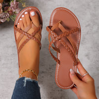 Women's Cross-Woven Thong Sandals | Lightweight PU Flat Slides