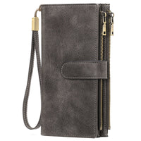 Women's Vintage Tri-Fold Wallet with RFID Protection - Oil Wax Leather Long Purse