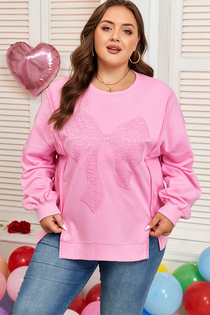 Pink Big-Bow Lace Dolman Sweatshirt — plus-size sweatshirt, Kothlis