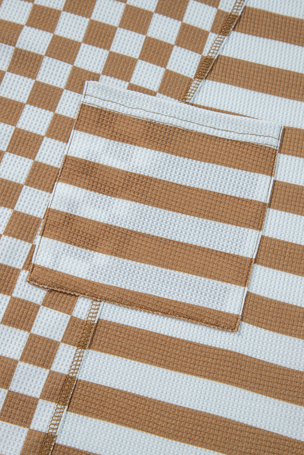 Khaki Stripe + Check Mixed-Print Pocket Top — plus-size long-sleeve top, Kothlis