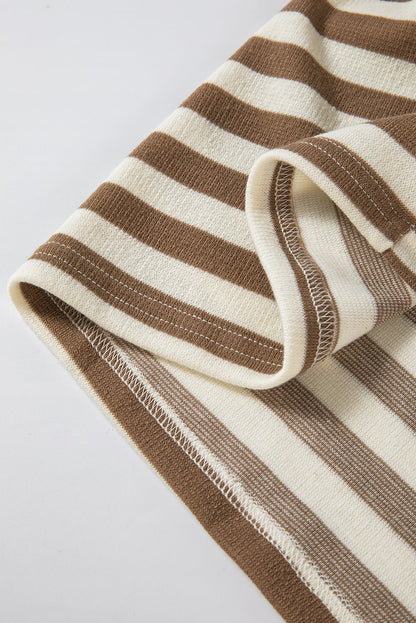 Brown Stripe Quarter-Button Drop-Sleeve Hoodie — plus-size sweatshirt, Kothlis