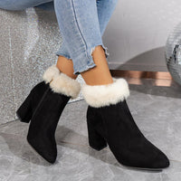 Women's Plaid Suede Ankle Boots | Square Heel Side Zipper Winter Boots