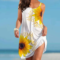 Plus Size Sunflower Print Sleeveless Wrap Dress