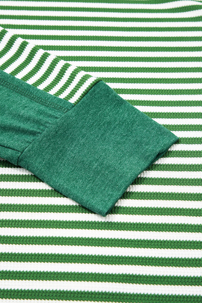 Green Stripe Thermal - Exposed-Seam Patchwork — plus-size long-sleeve top, Kothlis