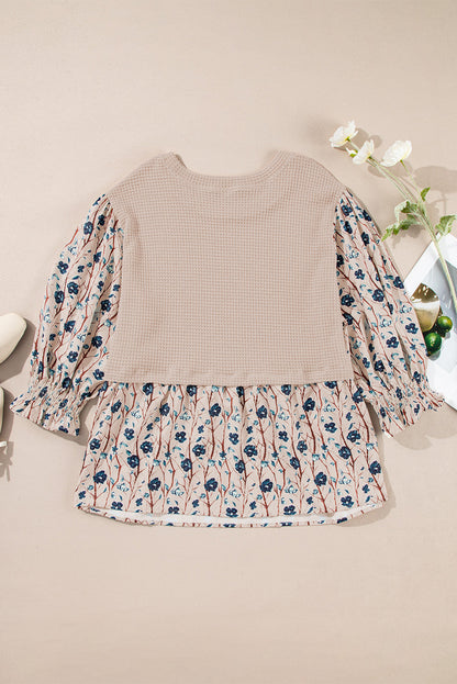 Beige Faux Two-Piece Floral Knit Top — plus-size long-sleeve top, Kothlis