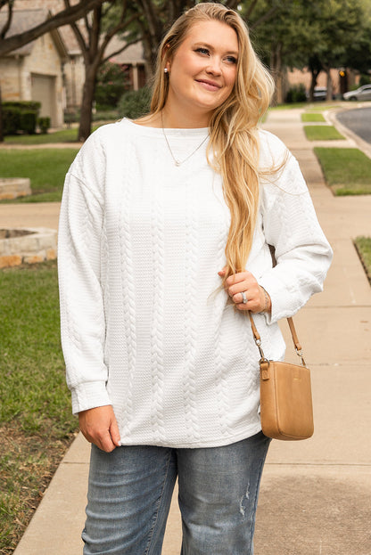 White Cable-Knit Relaxed Sweatshirt, plus size sweatshirt, from Kothlis
