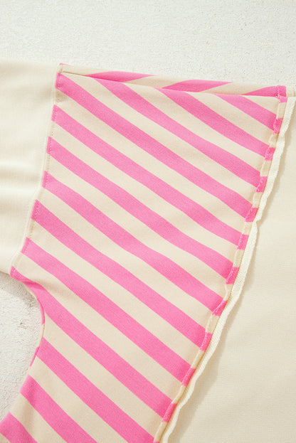 Pink Stripe Polo-Collar Drop-Shoulder Pullover — plus-size sweatshirt, Kothlis