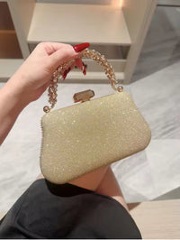 Gold Evening Clutch Bag for Women - Chain Strap Purse for Party & Wedding