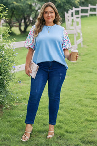 Raelynn Contrast Floral Sleeve PLUS Top
