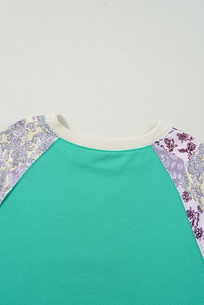 Sky Blue Plaid + Floral Raglan Sweatshirt — plus-size sweatshirt, Kothlis