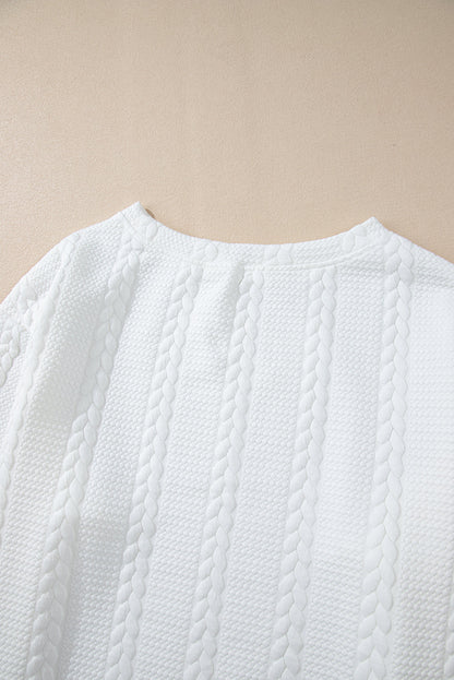 White Cable-Knit Relaxed Sweatshirt — plus-size sweatshirt, Kothlis