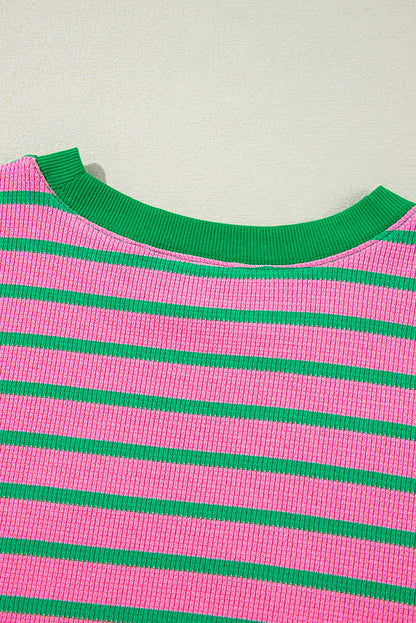 Pink Stripe Waffle Crewneck - Soft Everyday Layer — plus-size sweatshirt, Kothlis