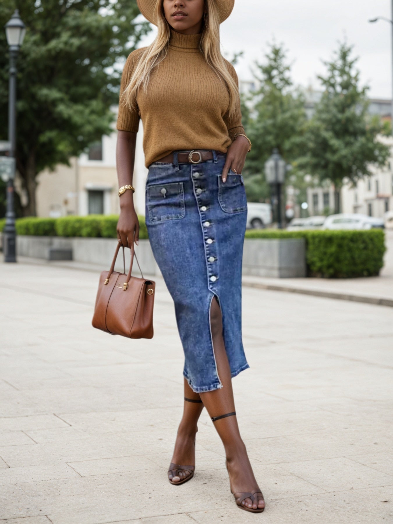 Denim Split Skirt-Dress - Stretch Waist — plus-size dress, Kothlis