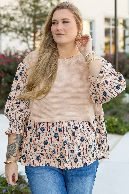 Beige Faux Two-Piece Floral Knit Top, plus size top, from Kothlis