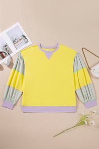 Yellow Stripe Colorblock Crewneck Sweatshirt — Plus Size Sweatshirt | Kothlis Fashion