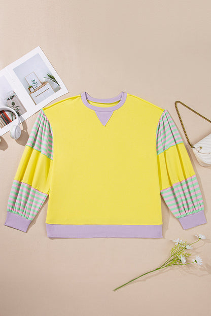 Yellow Stripe Colorblock Crewneck Sweatshirt — plus-size sweatshirt, Kothlis