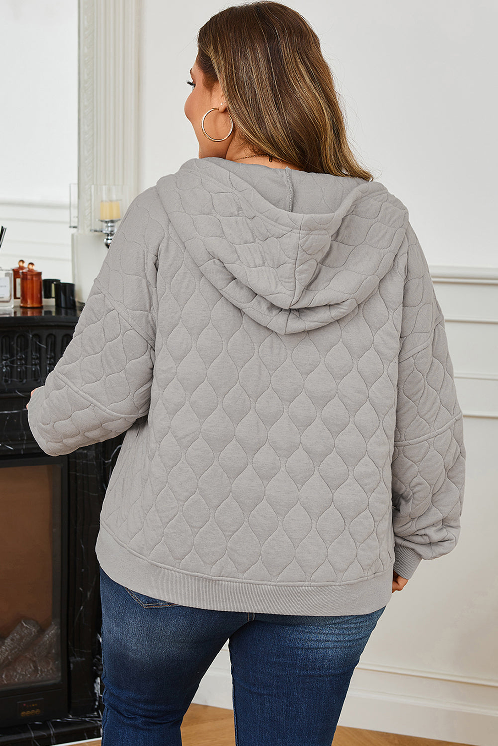 Gray Quilted Quarter-Zip Hoodie — plus-size sweatshirt, Kothlis