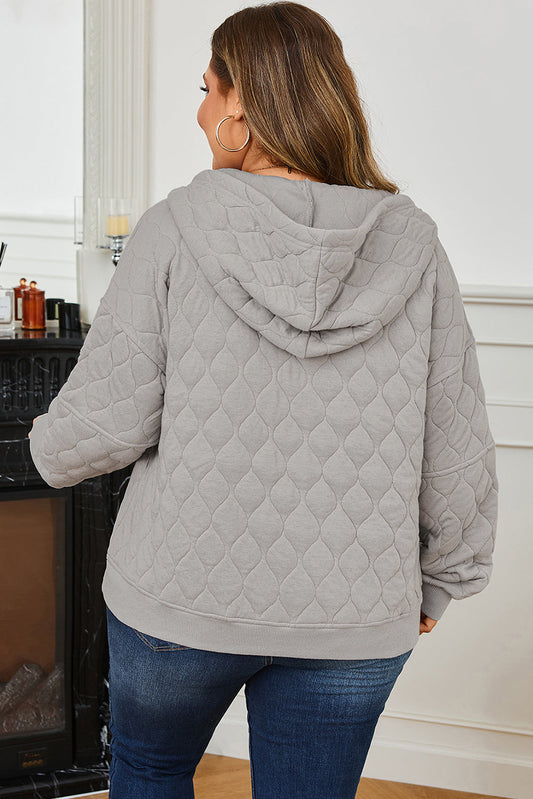 Gray Quilted Quarter-Zip Hoodie — plus-size sweatshirt, Kothlis