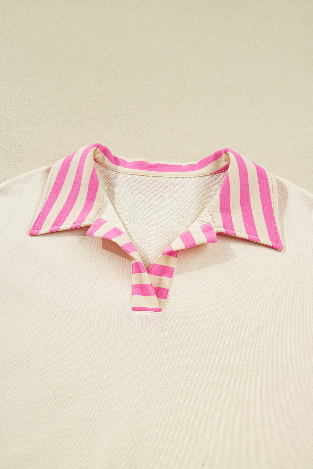 Pink Stripe Polo-Collar Drop-Shoulder Pullover — plus-size sweatshirt, Kothlis