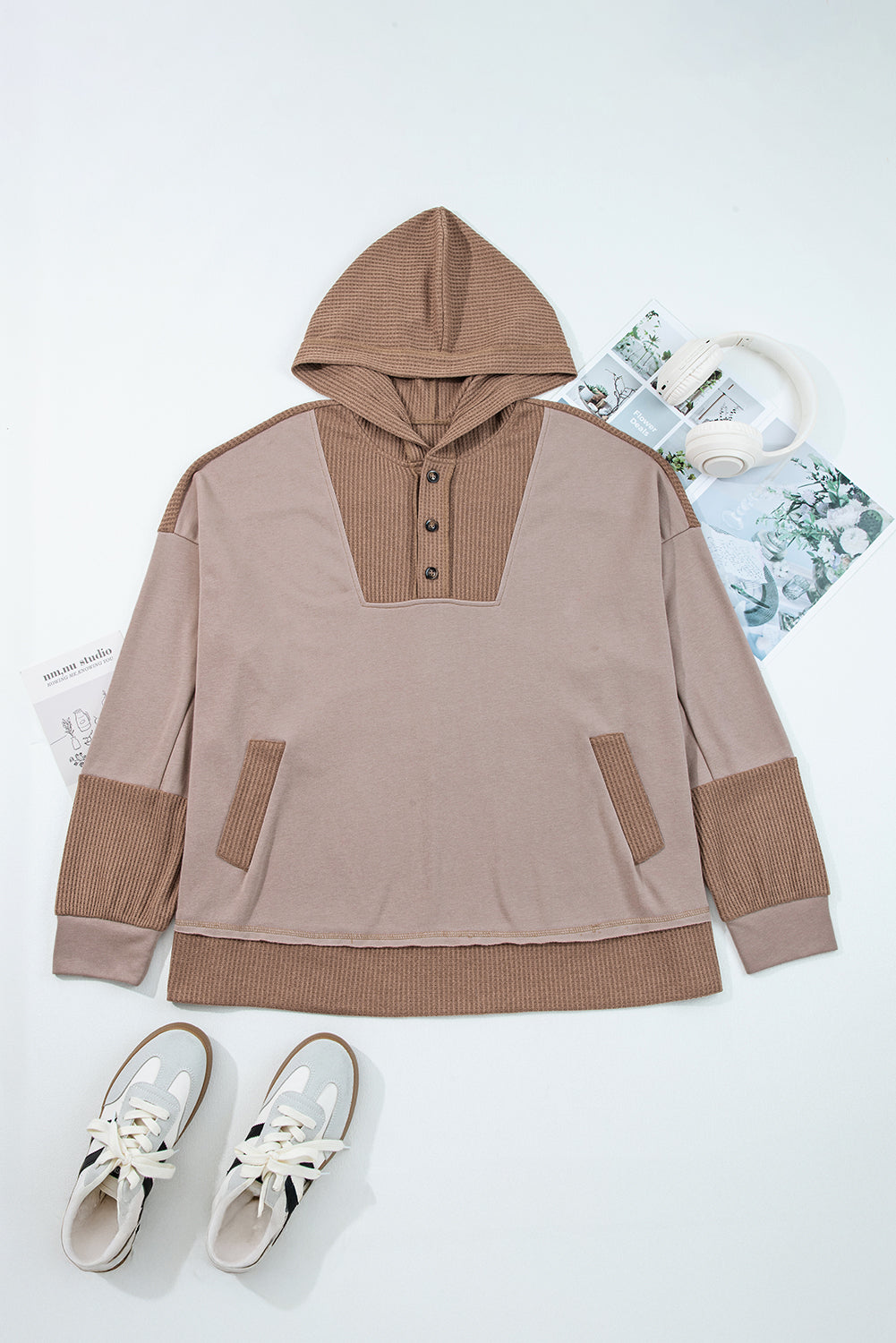 Goat Waffle Patchwork Hoodie - Pocket-Forward — plus-size sweatshirt, Kothlis