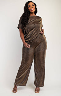 Ayla Plus Size Glitter Knit Short Sleeve Top and Wide Leg Pant Set