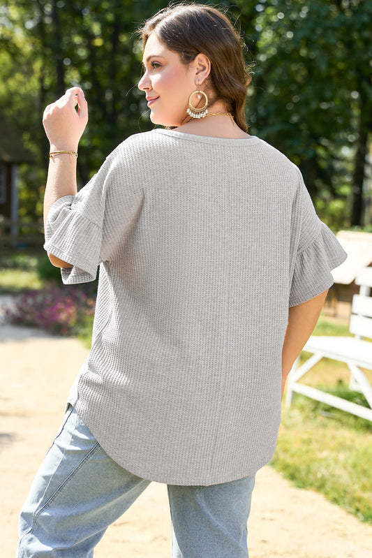 Rory - Waffle Top with Lace + Ruffle Sleeve — plus-size top, Kothlis