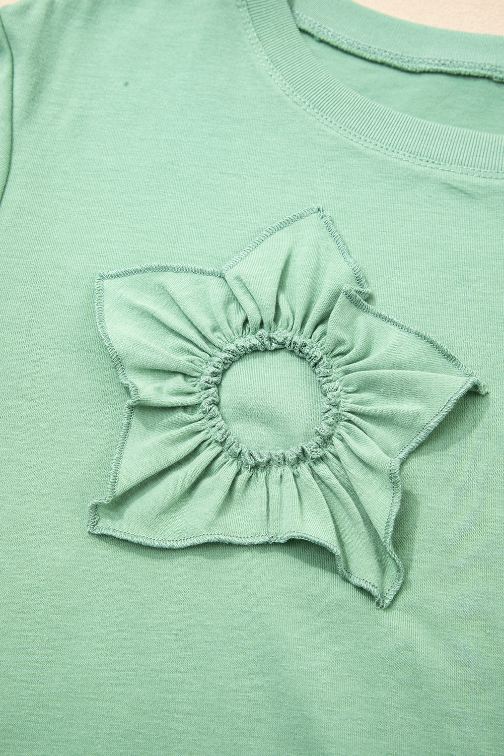 Grass Green Floral Applique Mineral-Wash Top — plus-size long-sleeve top, Kothlis