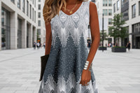 Plus Size Printed V-Neck Sleeveless Midi Dress – A-Line, Loose Fit
