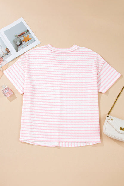 Nora - Striped V-Neck Tee with Seam Detail — plus-size top, Kothlis