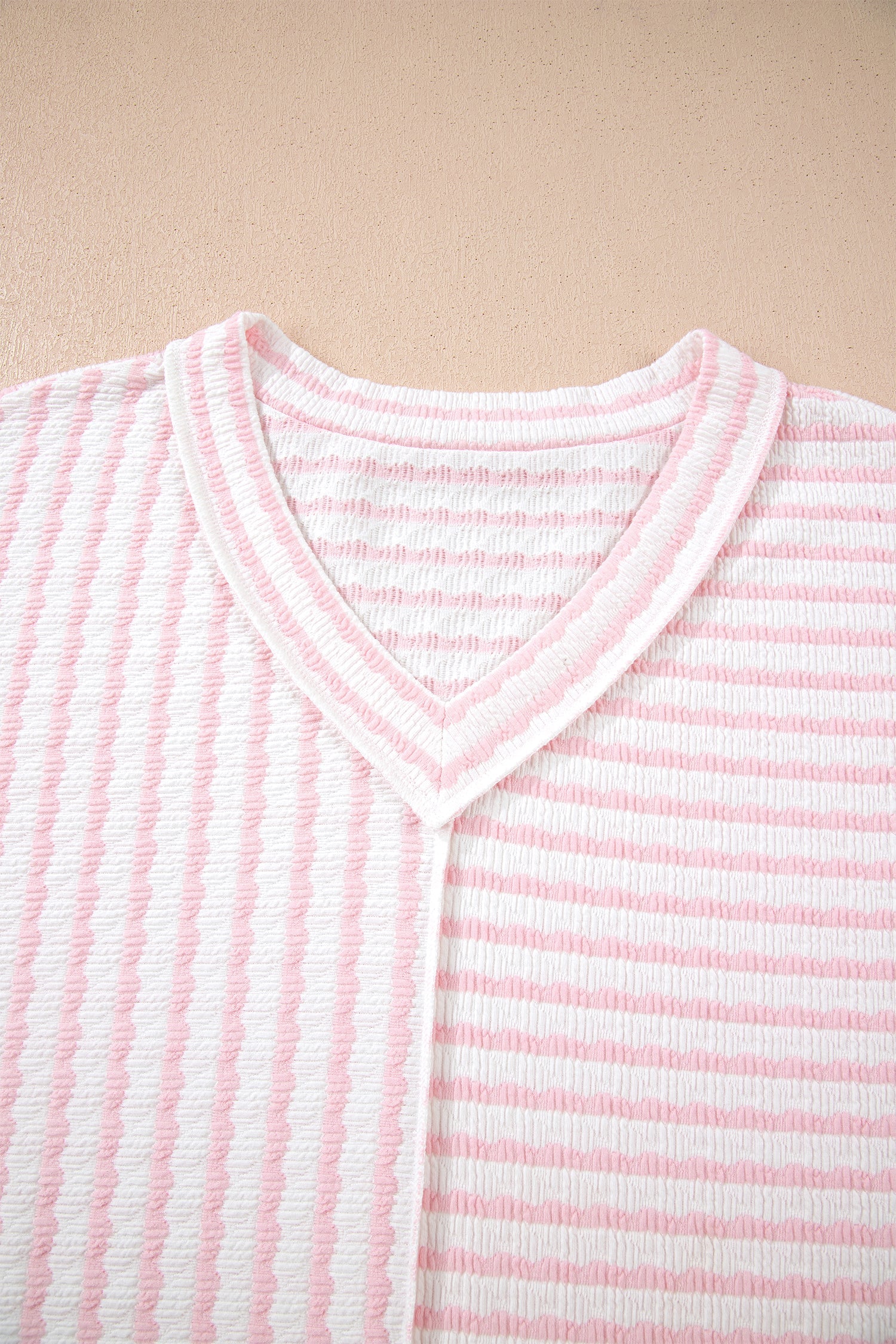 Nora - Striped V-Neck Tee with Seam Detail — plus-size top, Kothlis