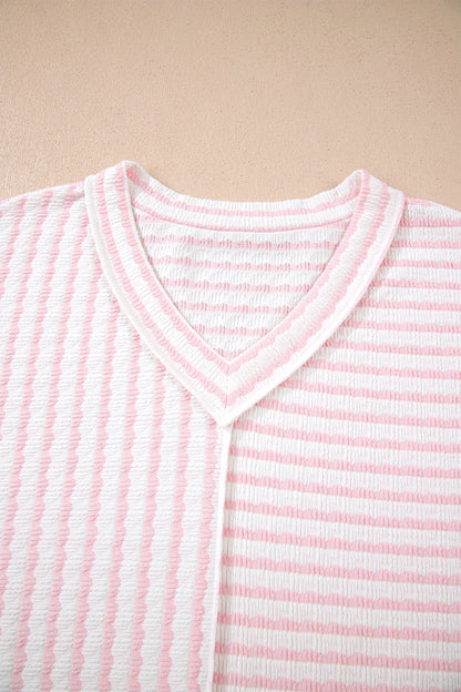 Nora - Striped V-Neck Tee with Seam Detail — plus-size top, Kothlis