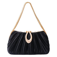 Satin Pleated Evening Bag for Women – Elegant Clutch Purse | Apricot & Black