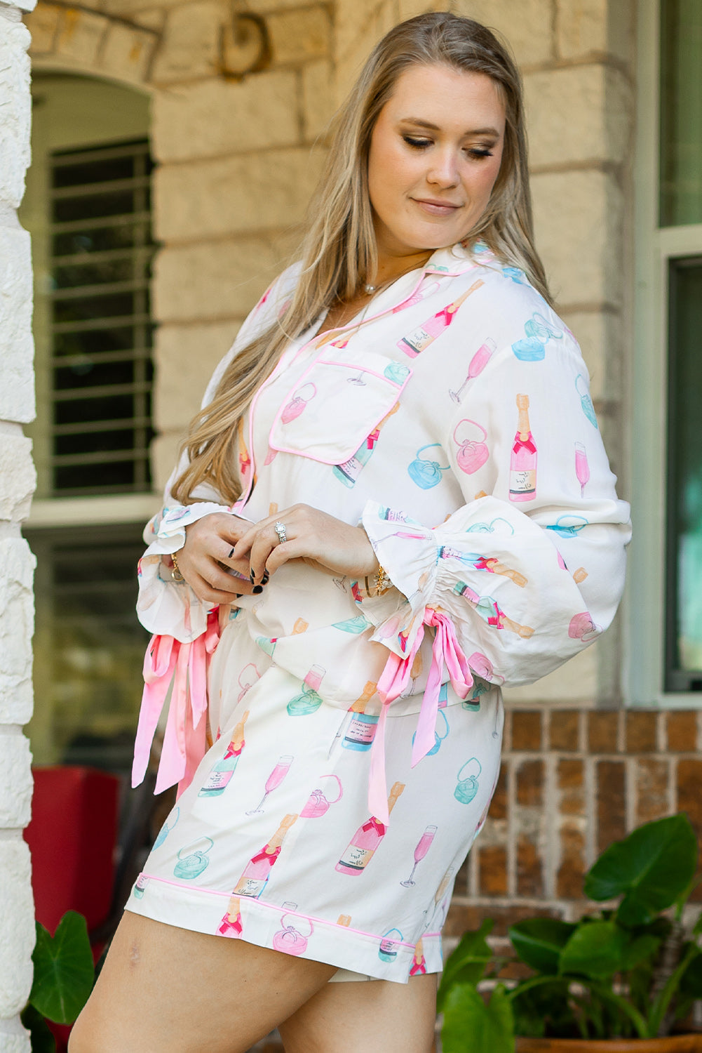 Milani - Long-Sleeve PJ Set in White — plus-size pajama set, Kothlis