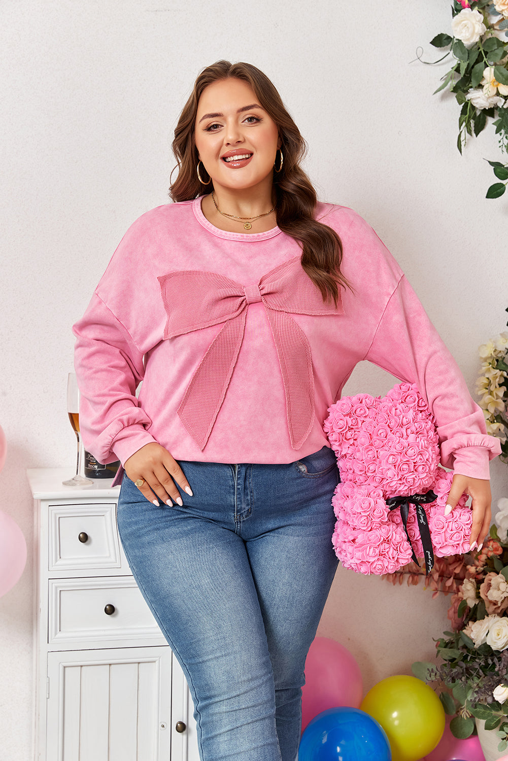 Bonbon Bowknot Waffle Sweatshirt - Mineral Wash — plus-size sweatshirt, Kothlis