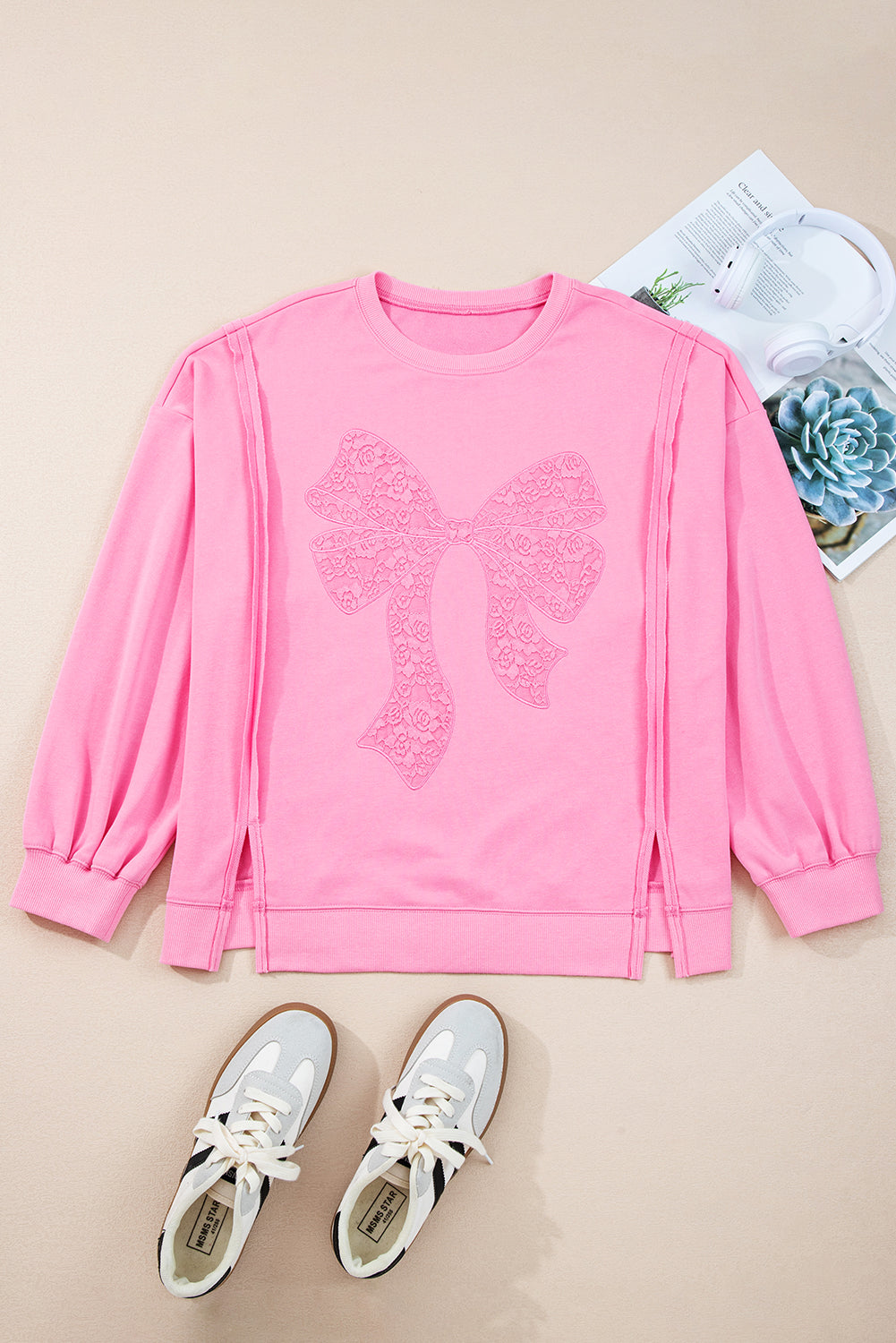 Pink Big-Bow Lace Dolman Sweatshirt — plus-size sweatshirt, Kothlis