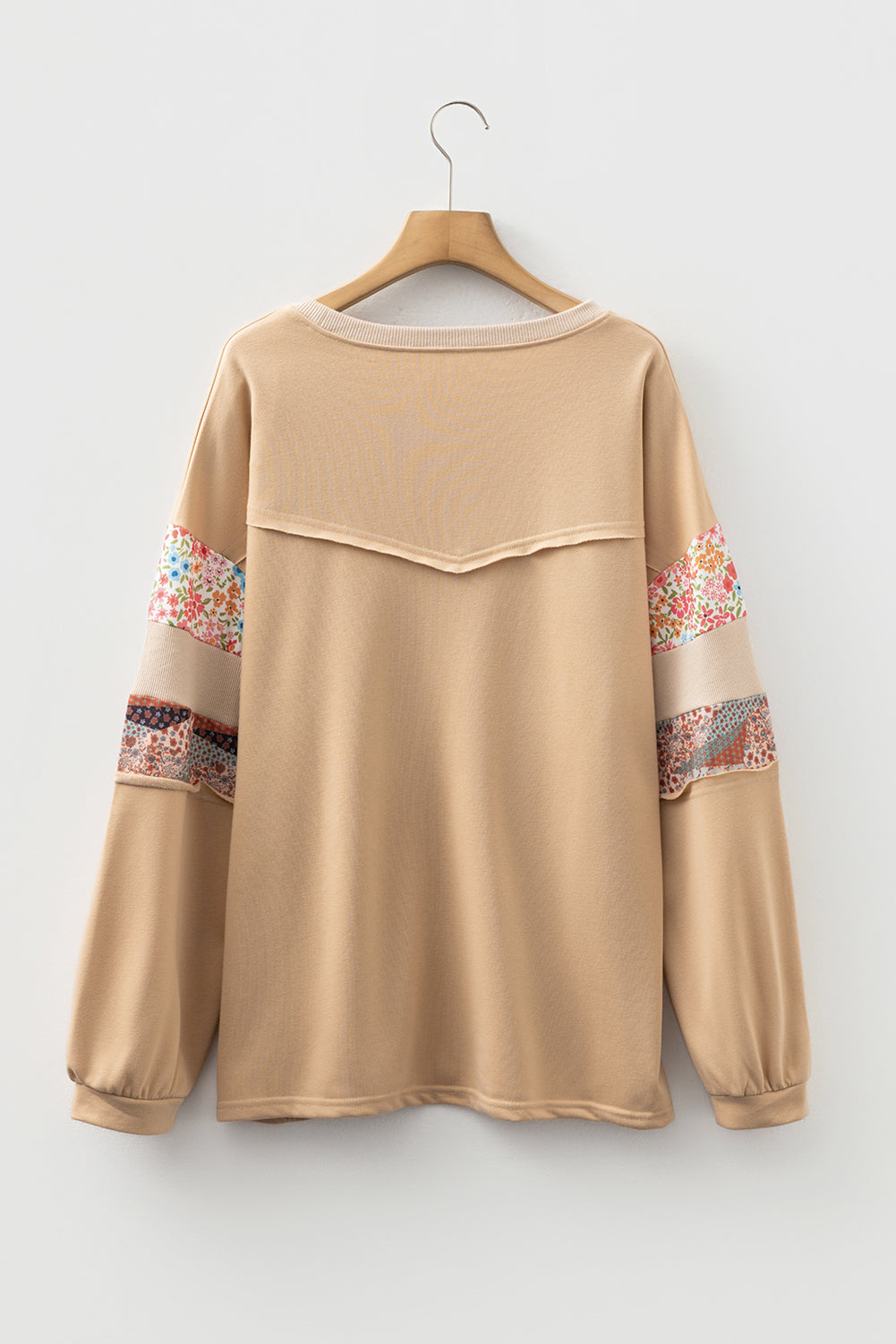 Khaki Floral Patchwork Relaxed Top — plus-size sweatshirt, Kothlis