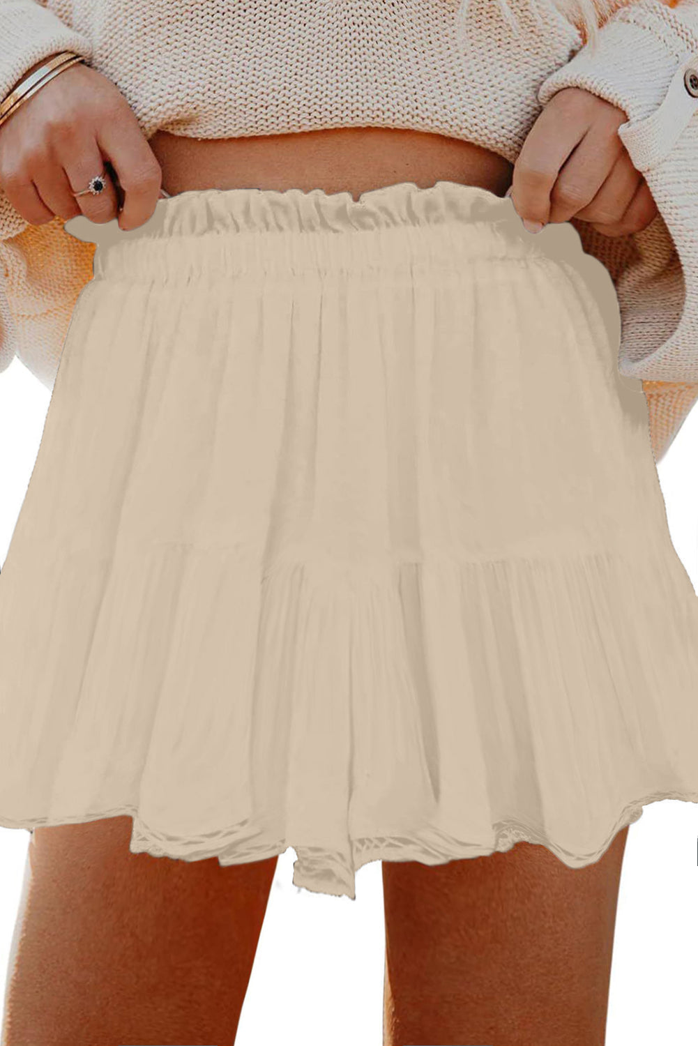Millie - Ruffled Boho Shorts in Parchment — plus-size bottoms, Kothlis