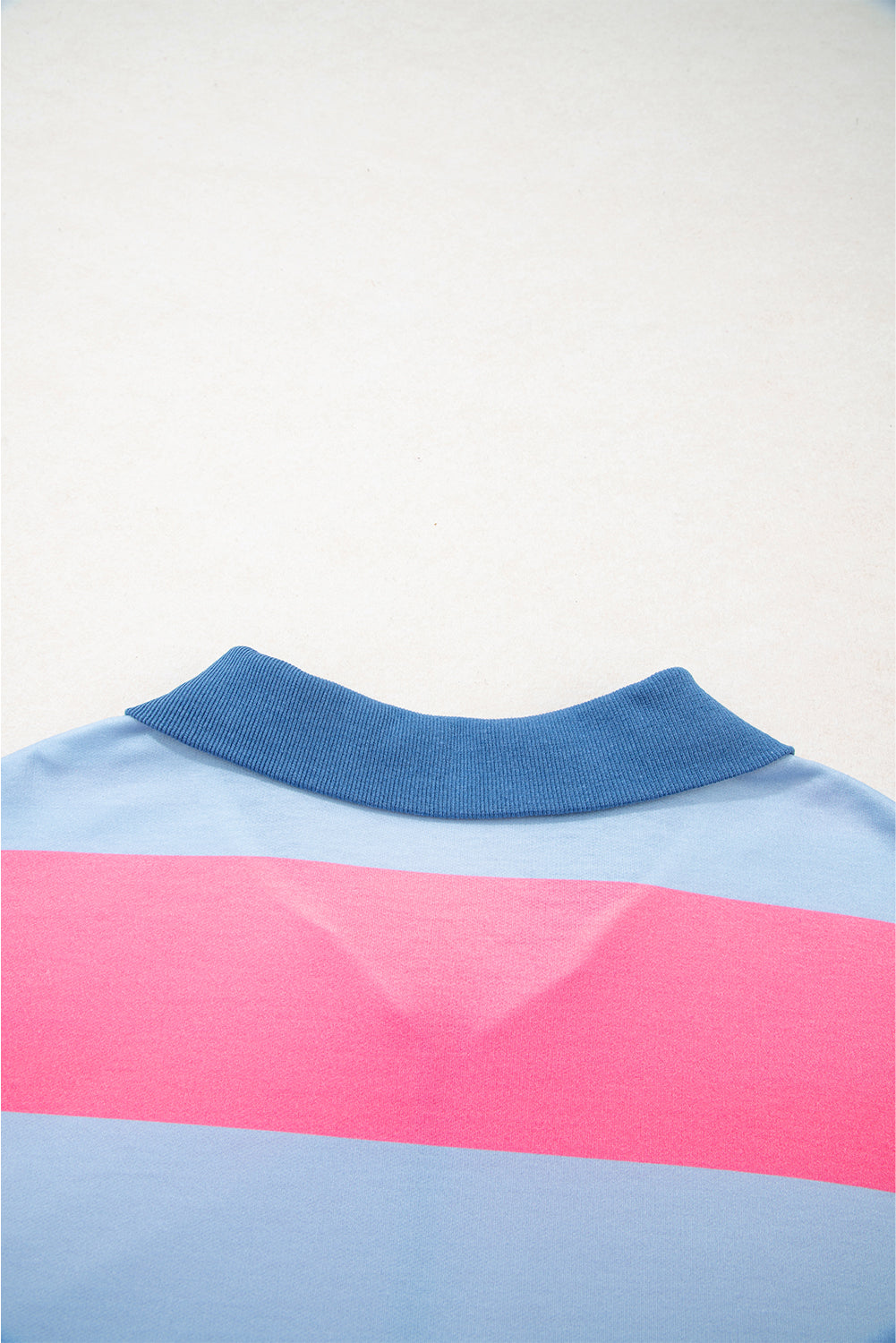 Blue Stripe Zip-Up Colorblock Pullover — plus-size sweatshirt, Kothlis