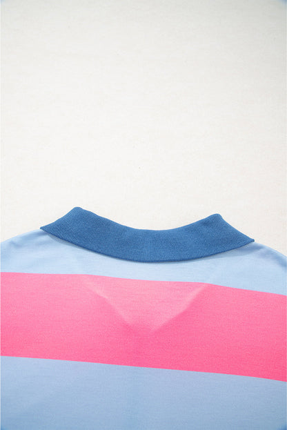 Blue Stripe Zip-Up Colorblock Pullover — plus-size sweatshirt, Kothlis