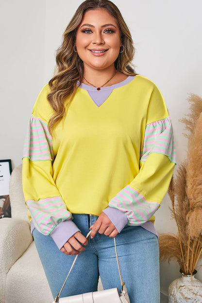Yellow Stripe Colorblock Crewneck Sweatshirt — plus-size sweatshirt, Kothlis