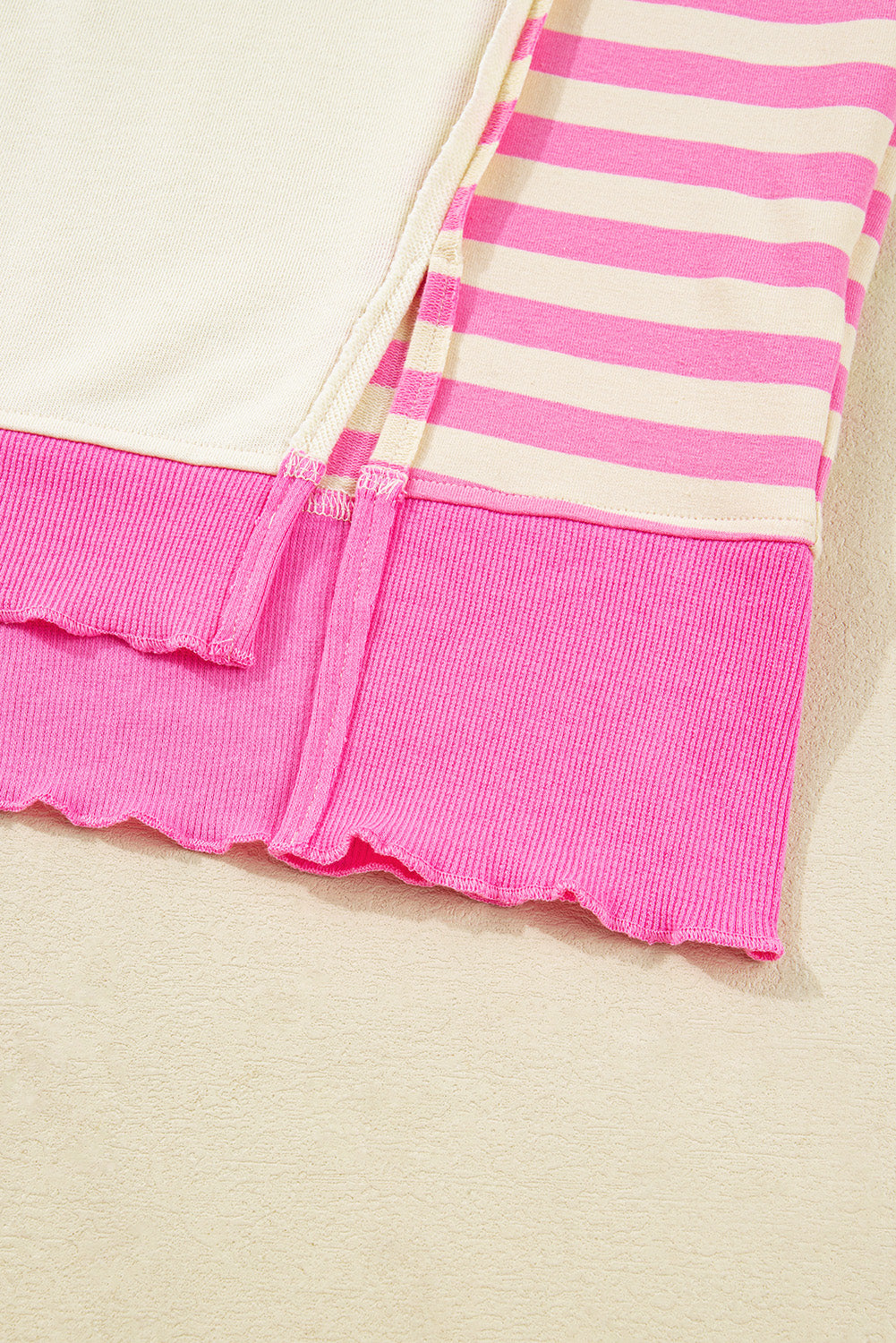 Pink Stripe Polo-Collar Drop-Shoulder Pullover — plus-size sweatshirt, Kothlis
